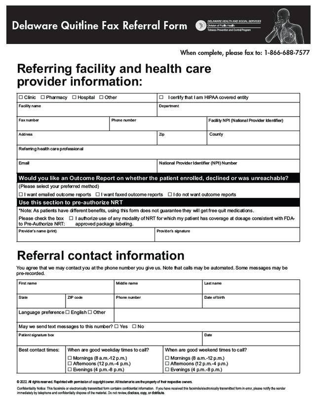 Delaware Quitline Fax