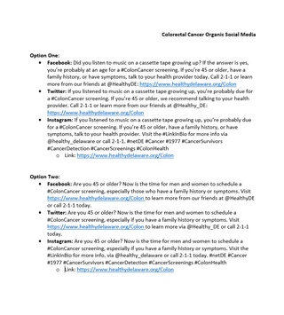 Colorectal Cancer Organic Social Media