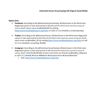 Colorectal Cancer Screening For Life Social Media